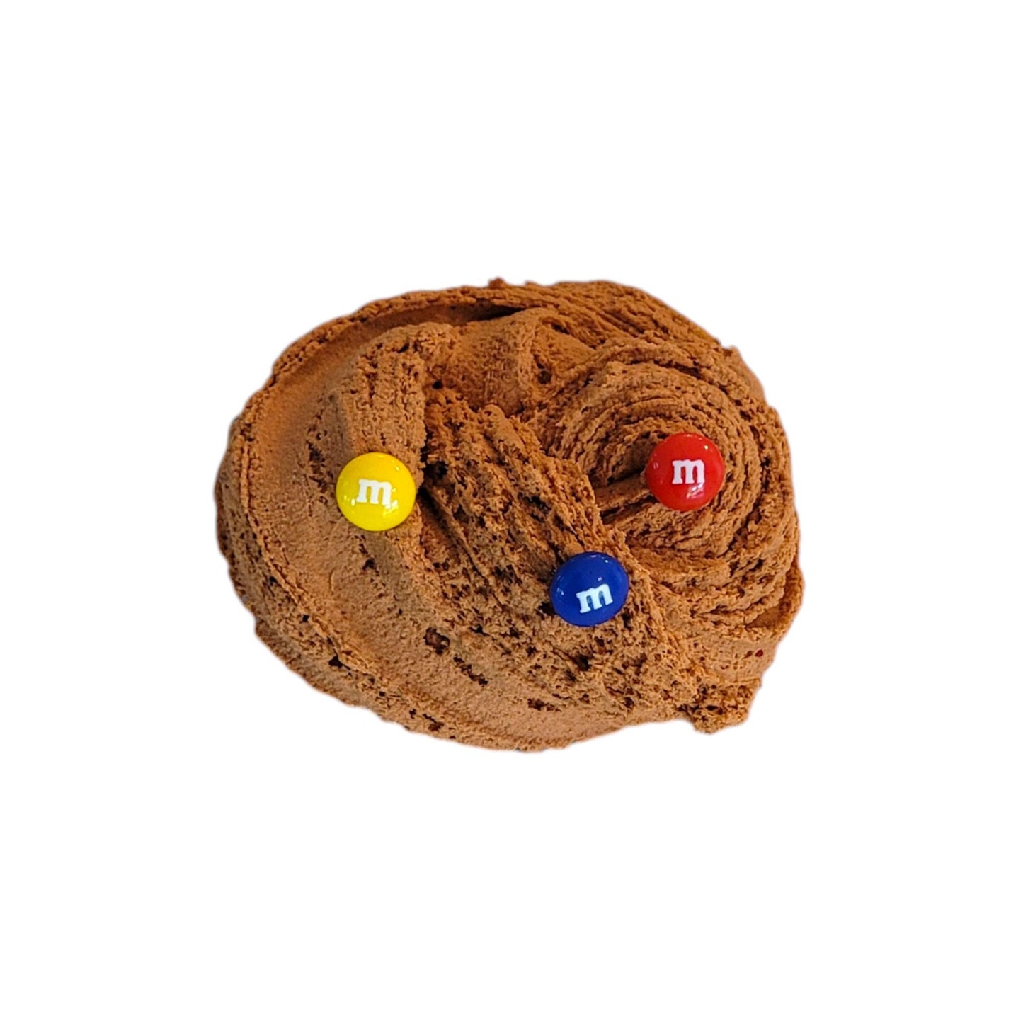 M&M cookie dough memory dough slime, fuzzy slimes, cookie and chocolate scent