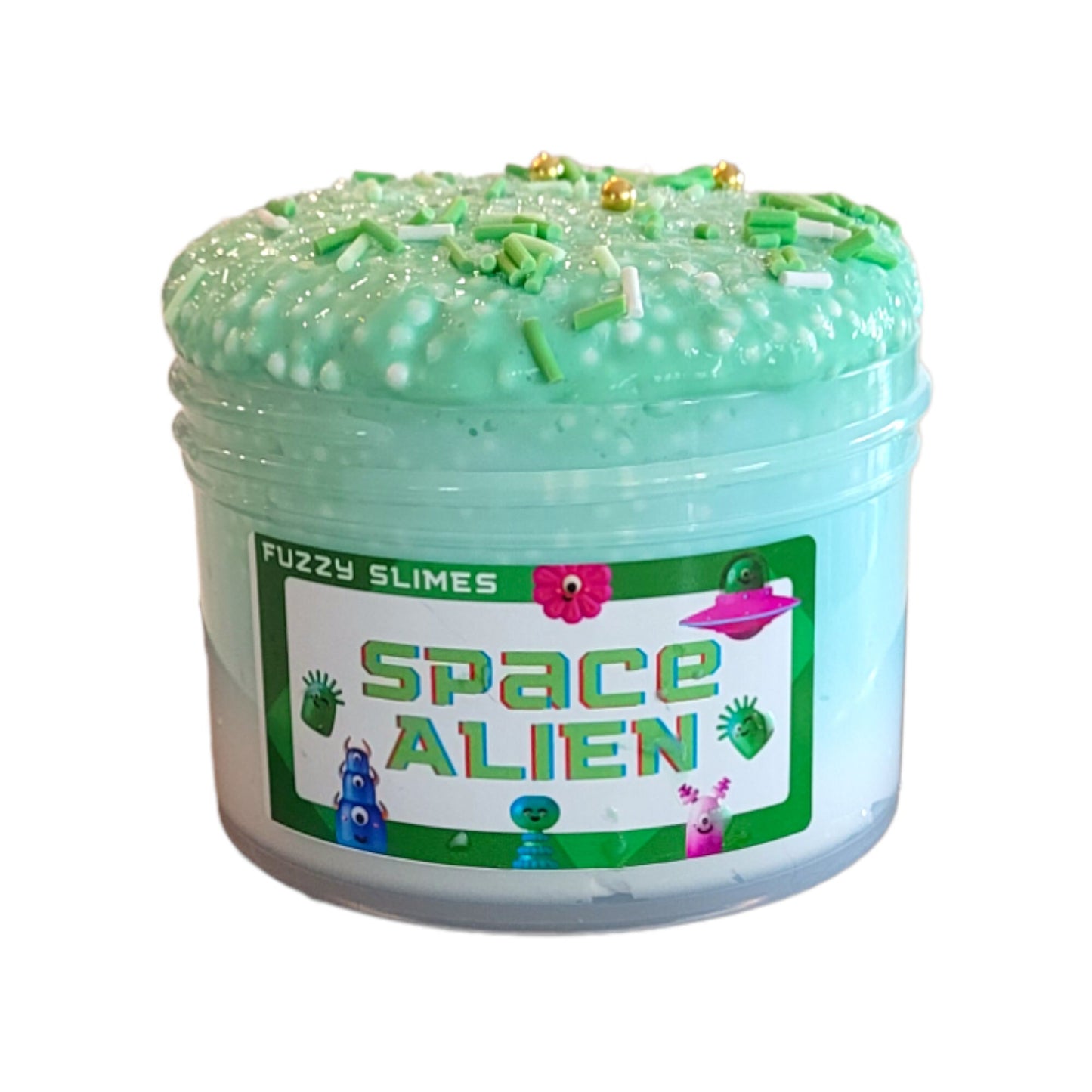 Space Alien Slime, Green, blue, white slime scented butter foam beads