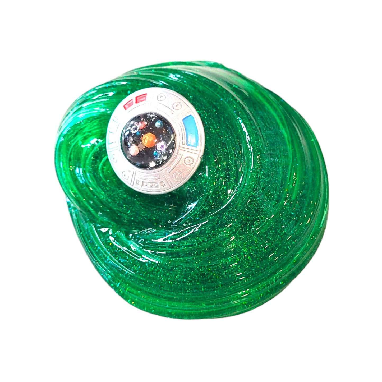 UFO clear greenglitter slime- green apple scent