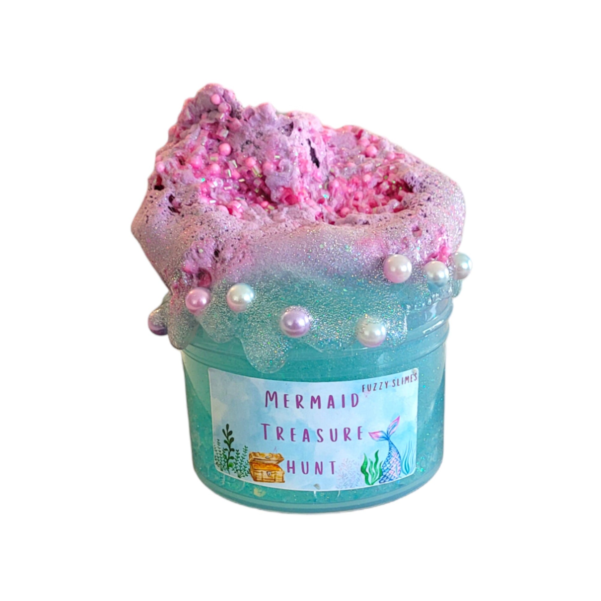 Mermaid Treasure Hunt Slime, Blue, Treasure, chest, pirate, water, ocean, beach, Clear, Slime, Clay, Bingsu Beads, mystery, surprise