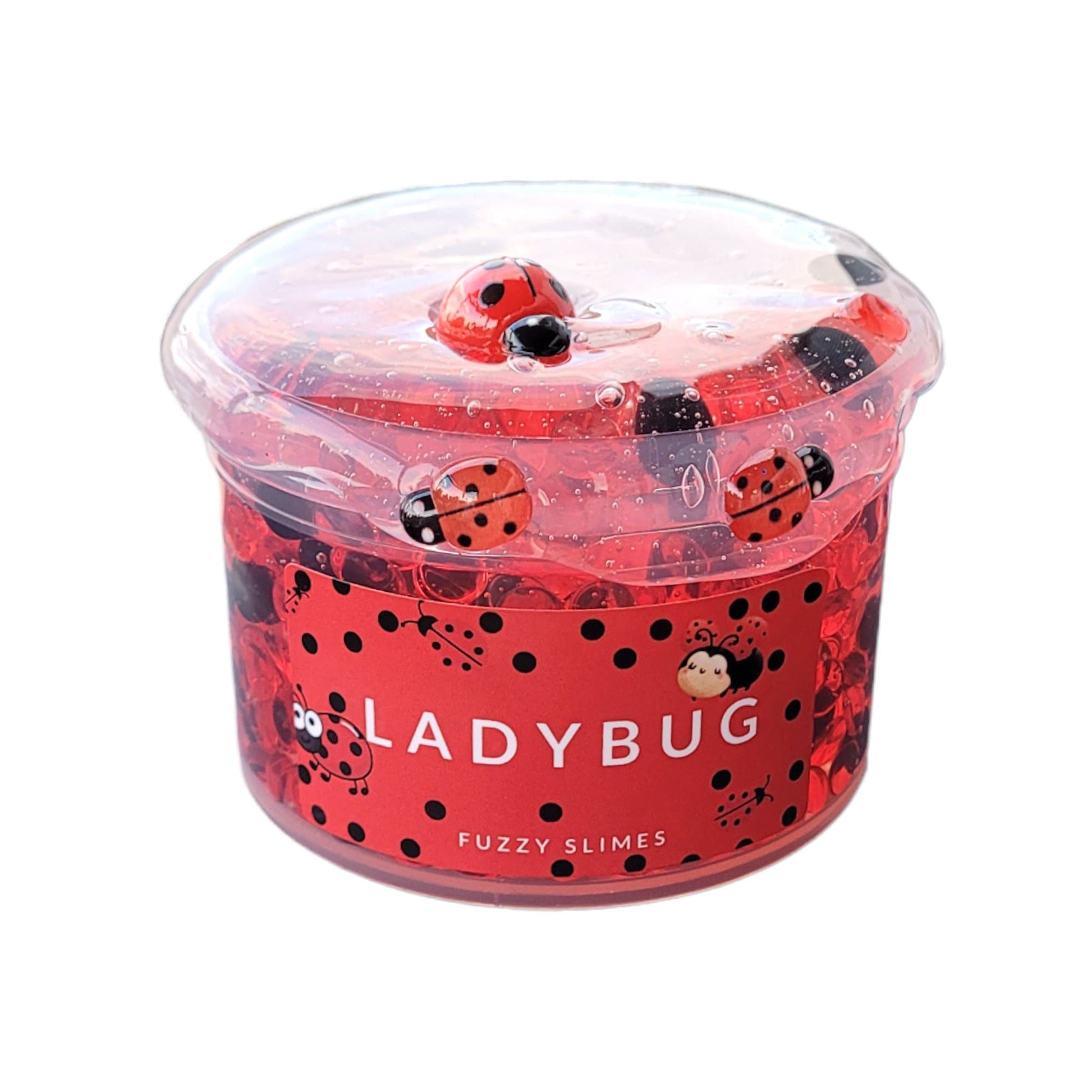Lady Bug Crunchy Clear Black Fishbowl Boba Bead Drop - Light Strawberry Scent