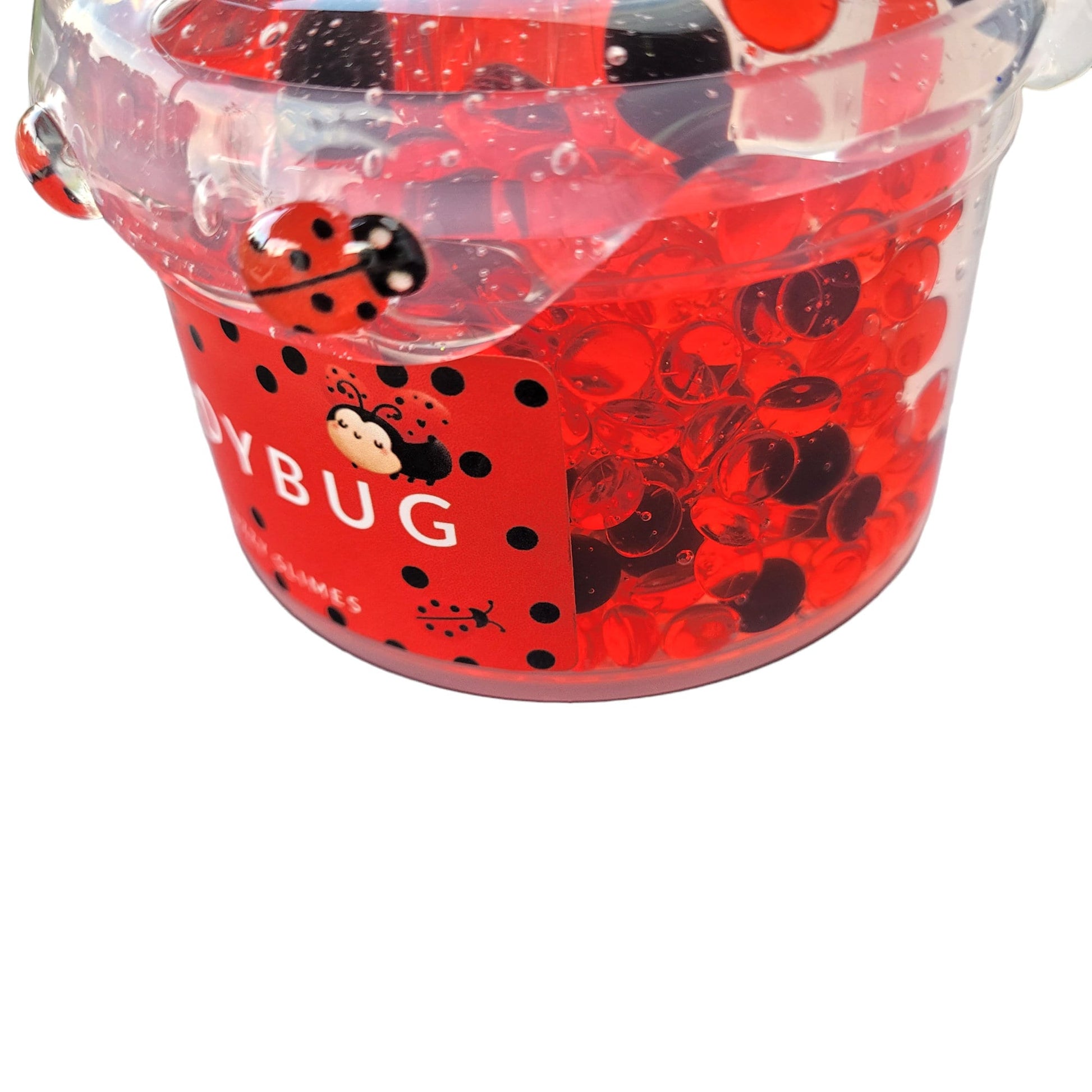 Lady Bug Crunchy Clear Black Fishbowl Boba Bead Drop - Light Strawberry Scent