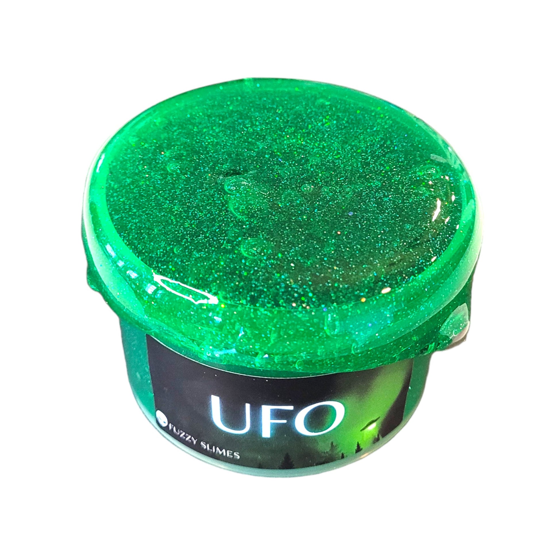 UFO clear greenglitter slime- green apple scent