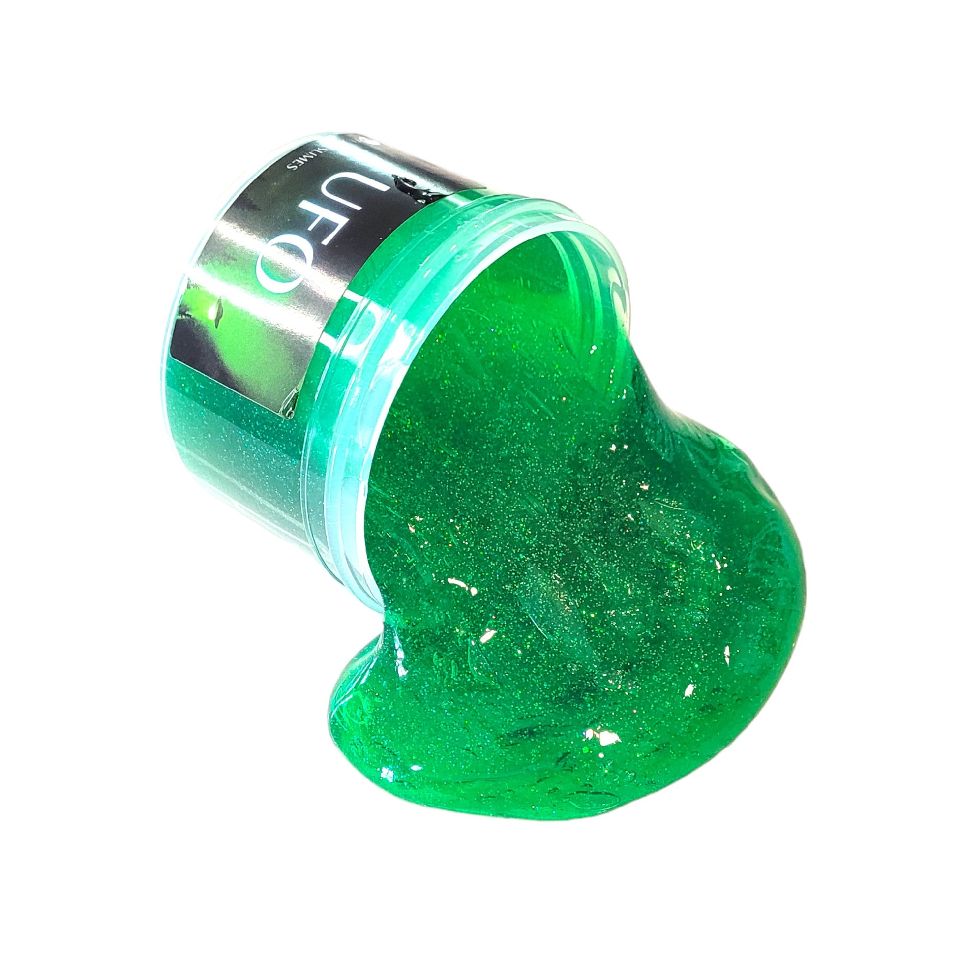 UFO clear greenglitter slime- green apple scent